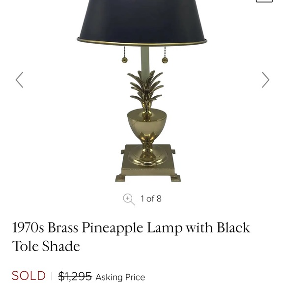 1970’s Solod Brass Pineapple Lamp with white tile shade - Picture 8 of 12